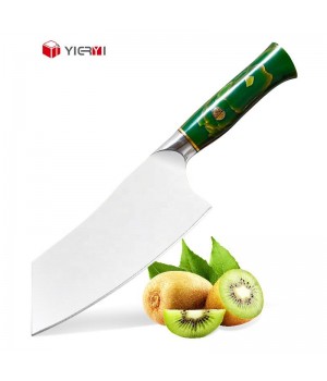 Handmade 7-Inch M390 Powder Steel Kitchen Knife Non-Stick White Coating Blade with Resin Handle Meat Cleaver Chef Knife