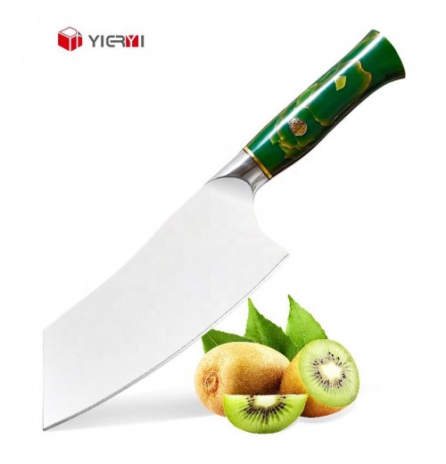 Handmade 7-Inch M390 Powder Steel Kitchen Knife Non-Stick White Coating Blade with Resin Handle Meat Cleaver Chef Knife