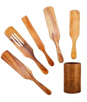 Natural Teak Wood 4-Piece Kitchen Utensil Set with Precision Crafted Spatula