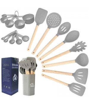 Heat Resistant Silicone Kitchen Utensil Sets Non Stick Silicone Cooking Utensil Set with Wood Handle