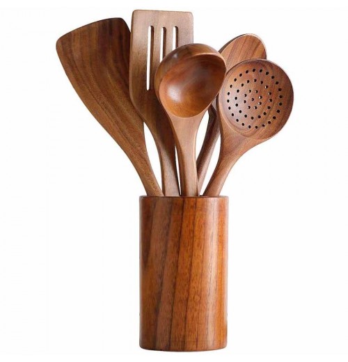 Hot Trending High Quality Teak Wood Kitchen Utensils 5PCS Modern Convenient Kitchen Accessories Set Engraved