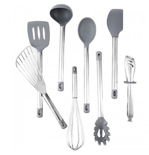 8 PCS Wholesale Multi-Functional Stainless Steel Kitchen Utensil Silicone Cooking Shovel Tool Sets