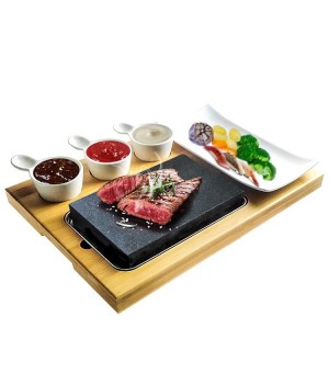 Wholesale hot selling steak cook Complete Set Lava Hot cooking stone with bamboo Plate Indoor BBQ