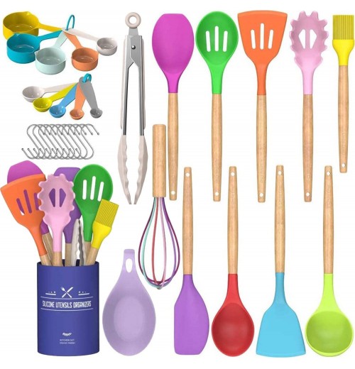 33 pcs Kitchen Cooking Utensils Set Non-stick Silicone Cooking Kitchen Utensils Spatula Set with Holder