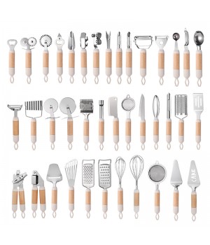 39pcs Hot selling Mutli functional stainless steel kitchen utensils set home cooking tools kitchen gadgets set with beech wood