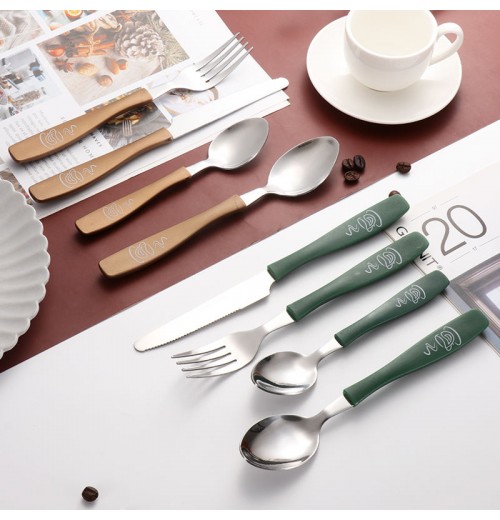 Customized stainless steel promotion supermarket hot sale Plastic handle cutlery set with box