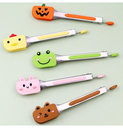 7\" Non-Slip Silicone Food Clip with Latch Utensil Salad and BBQ Tongs stainless steel food tong