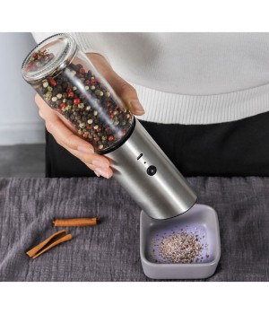 Stainless Steel Rechargeable USB Type-c Gravity Automatic Electric Spice Himalayan Salt And Pepper Grinder Set