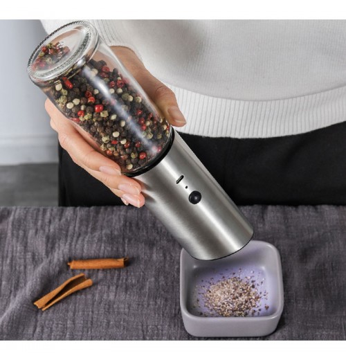 Stainless Steel Rechargeable USB Type-c Gravity Automatic Electric Spice Himalayan Salt And Pepper Grinder Set