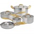 Wholesale and Retail 3 Ply Hammered Stainless Steel Pots and Pans induction pot 10Pcs Gold Stainless Steel Cookware Set