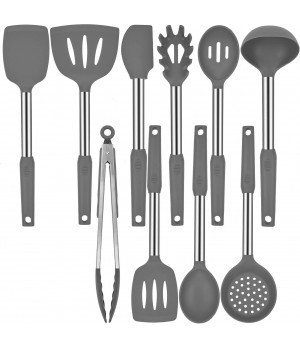 Non-stick Silicone Kitchen Cooking Utensils Set with Stainless Steel Handle Silicone Kitchen Gadgets Set