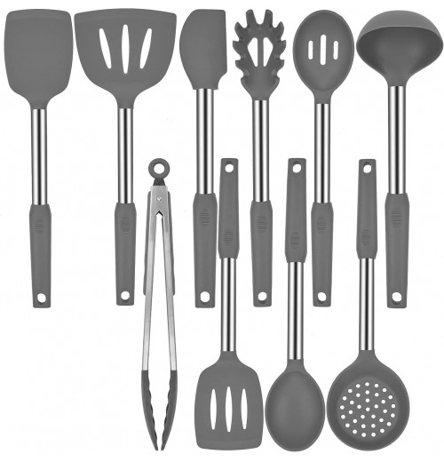 Non-stick Silicone Kitchen Cooking Utensils Set with Stainless Steel Handle Silicone Kitchen Gadgets Set