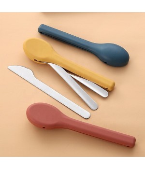 Hot Sale Portable Stainless Steel Flatware Set Knife Fork Spoon Chopsticks Camping Travel Cutlery Set with Silicone Case