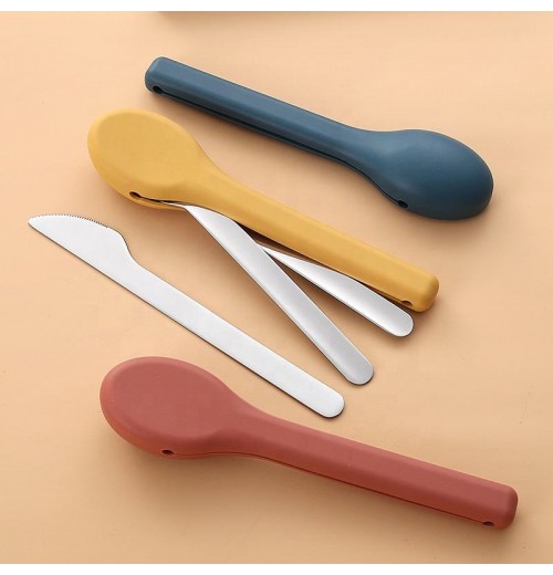 Hot Sale Portable Stainless Steel Flatware Set Knife Fork Spoon Chopsticks Camping Travel Cutlery Set with Silicone Case