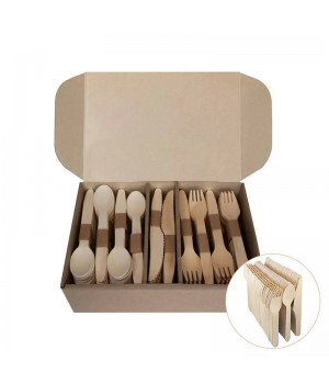 Eco Friendly 160mm Wood Degradable Biodegradable Table Handle Knife Fork Spoon Spork Disposable Set Wooden Cutlery For Kitchen