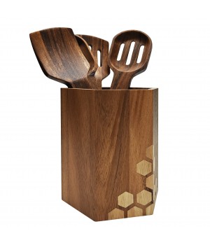 High Quality kitchen tools Acacia Wood Kitchen Cooking Set Wood 4 Piece Utensil With Holder