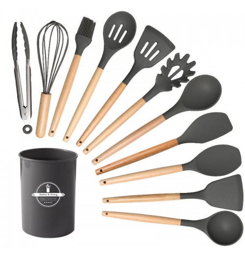 Silicone kitchen utensils set 12-piece spoon combination set storage rack cooking Utensils Set