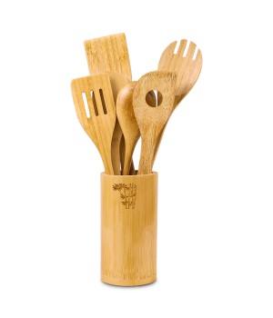 GL Hot Selling Kitchen Bamboo Wood Utensils Set Eco Friendly Cooking Tools Spoon Spatula Bamboo With Holder