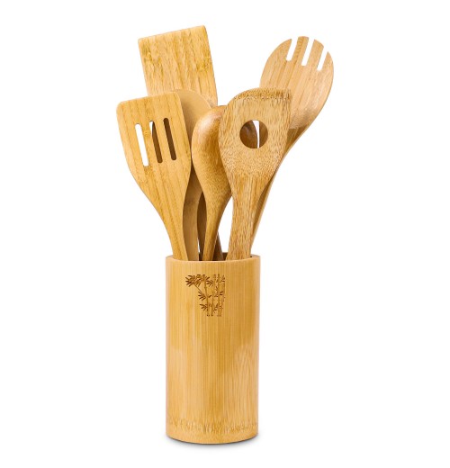 GL Hot Selling Kitchen Bamboo Wood Utensils Set Eco Friendly Cooking Tools Spoon Spatula Bamboo With Holder