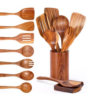 Cooking Spoons With Nonstick Spatula Set Wooden Spoons For Cooking Utensils Wooden Tableware Sustainable 10 Utensil Wood