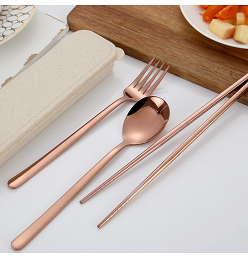 2023 Top Seller Factory Metal Travel Cutlery Set Reusable Portable Spoon & Fork for Camping with Plastic Travel Case