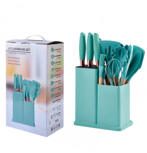 Mint 17 PCS Plastic Cooking Utensils with Holder Silicone Utensils Stainless Steel Kitchen Knives