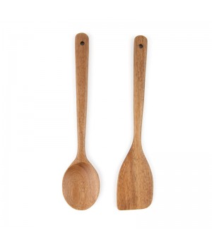 OEM Factory 2pcs Natural Acacia Wood Flat Spoons and Spatula Cooking Utensil Sets for Kitchen Use