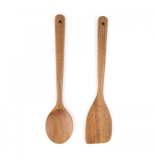 OEM Factory 2pcs Natural Acacia Wood Flat Spoons and Spatula Cooking Utensil Sets for Kitchen Use