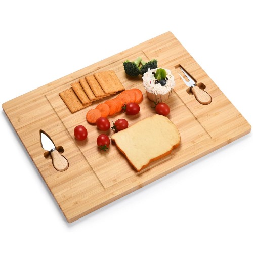 Charcuterie Board Cheeseboard Knife Utensil Set Bamboo Wooden Cheese Board With Knife & Fork Set