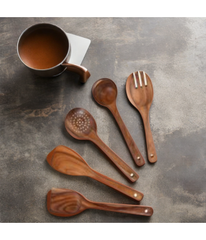 Hot Sale Teak Wood Non-Stick Kitchen Cooking Utensils Set Includes Spoon and Spatula Available in Stock