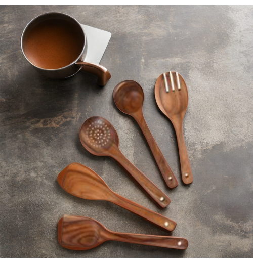 Hot Sale Teak Wood Non-Stick Kitchen Cooking Utensils Set Includes Spoon and Spatula Available in Stock